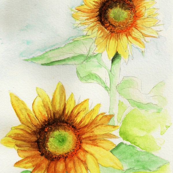 Sunflowers 6 x9 Original Watercolor Painting