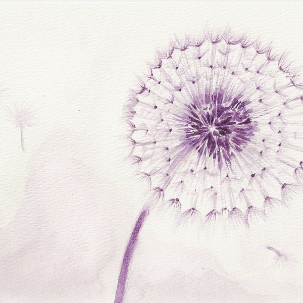 Purple Dandelion 6x9 Original watercolor painting