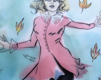 Sabrina Spellman of The Chilling Adventures of Sabrina fanart watercolor and ink mixed media painting