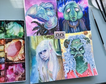 Dark Crystal Watercolor FanArt Portraits - Original watercolor paintings of Jim Henson, Brian Froud characters from the classic movie