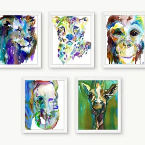 Jungle Nursery Prints, Safari Animal Prints, Nursery Animal Prints, Watercolor Animal, Nursery Art, Lion Painting, Elephant Painting