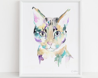 Cat Aquarel Print Instant Download | "Savannah Cat" door Jess Buhman, 8" x 10", Print at Home, Digital File, Instant Gift Idea