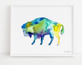 Buffalo Watercolor Digital Download | "Buffalo" by Jess Buhman, Instant Download, Print at Home, Bull Painting, Southwest Art