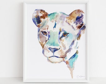 Lion Watercolor Digital Download Print | "The Queen" by Jess Buhman, Instant Download, Digital File, Nursery Decor