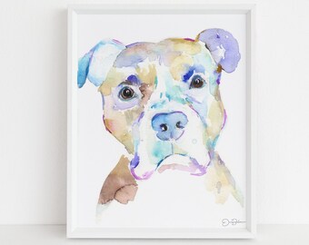 Watercolor Dog Painting  | "Esko" by Jessica Buhman, Multiple Sizes, Select Your Size, Pit Bull Painting, Watercolor Dog, Pet Painting