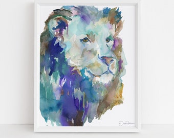 Lion Watercolor Painting Print | "Louie the Lion" by Jess Buhman, Lion Painting, Animal Painting, Jungle Painting, Nursery Art, Safari Print