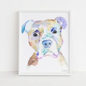 Watercolor Dog Painting  | &quot;Esko&quot; by Jessica Buhman, Multiple Sizes, Select Your Size, Pit Bull Painting, Watercolor Dog, Pet Painting
