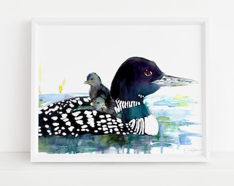 Loon Watercolor Print | "Loon Love" by Jess Buhman, Multiple Sizes, Select Your Size, Cabin Art, Minnesota Print