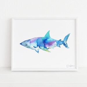 Shark Watercolor Print | &quot;Great White&quot; by Jess Buhman, Shark Painting, Shark Print Ocean Art, Ocean Animal Art, Nursery Art, Ocean Painting