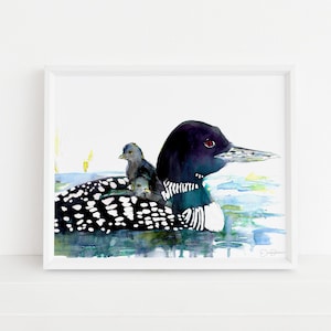 Loon Watercolor Print | "Loon Love" by Jess Buhman, Multiple Sizes, Select Your Size, Cabin Art, Minnesota Print
