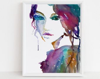 Watercolor Woman Face | "Loretta" by Jess Buhman, Multiple Sizes, Select Your Size, Watercolor Portrait, Fashion Illustration, Minimal Art