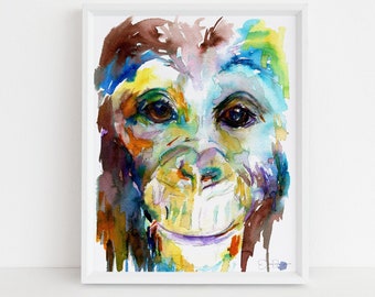 Chimp Monkey Watercolor Digital Download | "Chimp Off the Old Block" by Jess Buhman, Instant Download, Print at Home, Monkey Art, Nursery