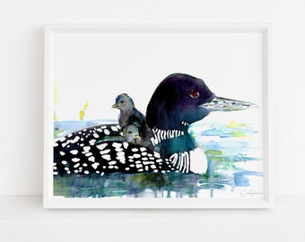 Loon Painting, Digital Download Print | "Loon Love" by Jess Buhman, 8" x 10" digital print, Instant Download