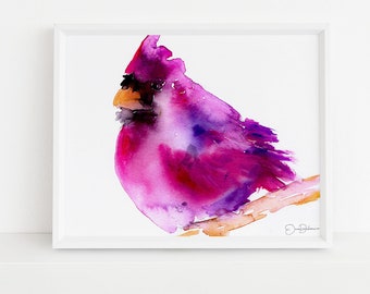 Cardinal Watercolor Print | "Corduroy the Cardinal" by Jess Buhman, Multiple Sizes, Select Your Size, Abstract Cardinal Art