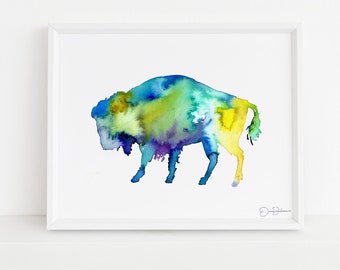 Buffalo Watercolor Print  | "Buffalo" by Jess Buhman, Multiple Sizes, Select Your Size,  Southwest Art, Bison Print