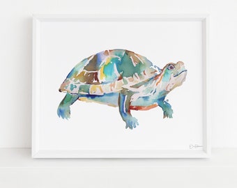 Turtle Print, Watercolor Turtle, 8 x 10 Print, Turtle Painting, Turtle Art, Watercolor Turtle, Print of Turtle, Pond Animals, Box Turtle