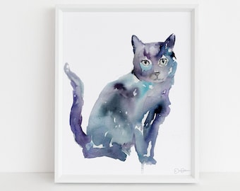 Black Cat Watercolor Print Instant Download | "Desmond" by Jess Buhman, 8" x 10", Print at Home, Digital File, Instant Gift Idea