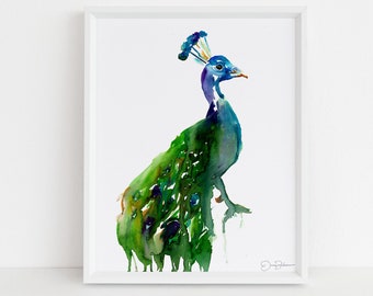 Peacock Watercolor Print | "Priscilla the Peacock" by Jess Buhman, Multiple Sizes, Wall Art, Bird Painting, Home Decor, Choose Your Size