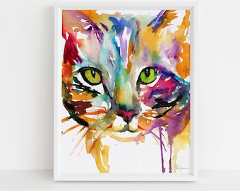 Kat aquarel print Instant Download | "Tabby" door Jess Buhman, 8 "x 10", afdrukken thuis, digitaal bestand, instant cadeau idee