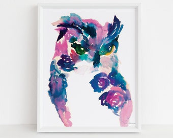 Owl Watercolor Print | "Oscar the Owl" by Jessica Buhman, Digital Download, Print Yourself, Bird Painting, Wall Art, Home Decor