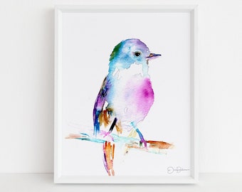 Bird Watercolor Print | "Rufus the Bird" by Jess Buhman, Choose Your Size, Select Your Size, Woodland Animal, Bird on Branch, Gift for Her