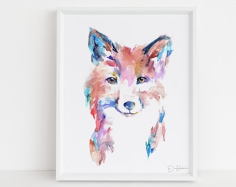 Fox Print Digital Download, "Farah the Fox" by Jess Buhman, Instant Download, Print at Home, Watercolor Animal, Nursery Art