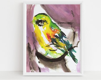 Watercolor Portrait Instant Download, "Bird's Eye View" by Jess Buhman, Digital File, 8" x 10" Print of Woman, Abstract Painting