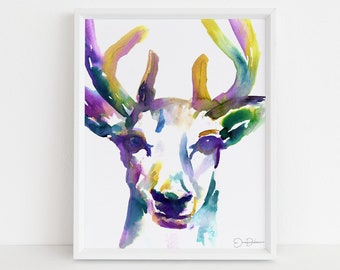 Buck Watercolor Print | "Buck" by Jess Buhman, Watercolor Print of Deer, Deer Painting, Deer Watercolor, Woodland Painting, Woodland Art