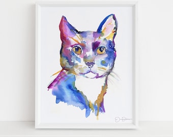 Cat Watercolor Painting  | "Wolfgar" by Jessica Buhman, Multiple Sizes, Select Your Size, Black Cat Painting, Black Cat Watercolor