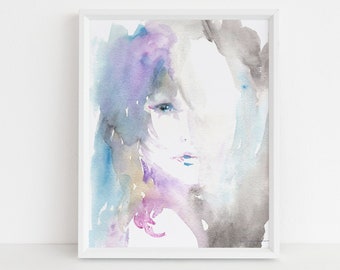 Watercolor Woman Digital Download | "Darkness" by Jess Buhman, Instant Download, Print at Home, 8" x 10" Print, Downloadable Art, Face Art