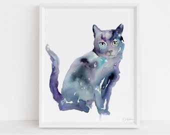 Watercolor Cat Print | "Desmond" by Jess Buhman, Multiple Sizes, Select Your Size, Black Cat Watercolor Print, Pet Print, Watercolor Kitty