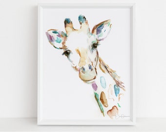 Watercolor Giraffe Print Instant Download | "Joshua the Giraffe" by Jess Buhman, 8" x 10" Digital File, Print at Home, Nursery Decor