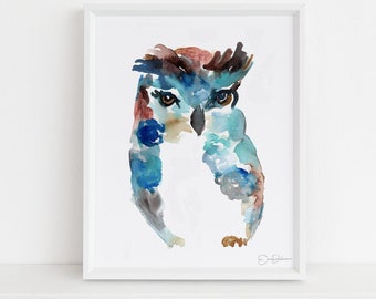 Bird Watercolor Print | "Owlie" by Jess Buhman, Choose Your Size, Select Your Size, Animal Painting, Nursery Decor, Gift for Her