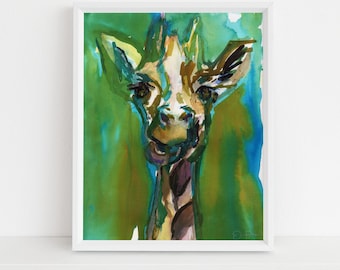 Giraffe Watercolor Print | "Hey, You Guys!" by Jess Buhman, Multiple Sizes, Select Your Size, Nursery Art, Safari Animal,