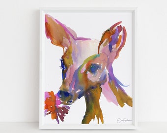 Deer Watercolor Print | "Mosey the Deer" by Jess Buhman, Multiple Sizes, Nursery Print, Watercolor Deer Painting, Woodland Animal Art