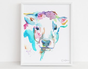 Cow Watercolor Print | "Cheerio" by Jess Buhman,  Animal Watercolor, Cow Painting, Farm Animal Art, Nursery Animal Art, Cow Illustration