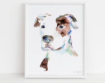 Watercolor Dog Painting | "Pit Bull" by Jessica Buhman, Multiple Sizes, Print of Dog, Pit Bull Painting Boxer Art, Print of Dog, Pet Art