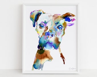 Boxer Watercolor Print Instant Download | "Lacey the Boxer" by Jess Buhman, 8" x 10" Digital File, Print at Home, Dog Lover Gift