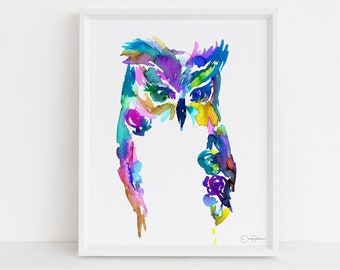 Owl Watercolor Print | "Give A Hoot" by Jessica Buhman, Digital Download, Print Yourself, Bird Painting, Wall Art, Home Decor