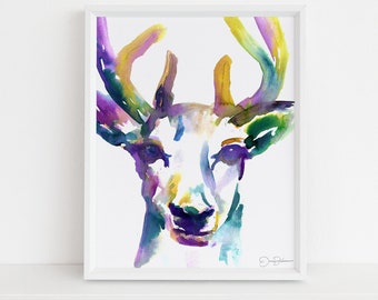 Deer Print Instant Download | "Buck" by Jess Buhman, Print at Home, Digital File, Watercolor Deer Print, Christmas Decor