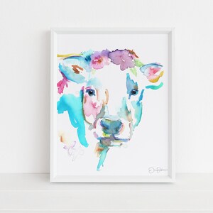 Cow Watercolor Print | &quot;Cheerio&quot; by Jess Buhman,  Animal Watercolor, Cow Painting, Farm Animal Art, Nursery Animal Art, Cow Illustration