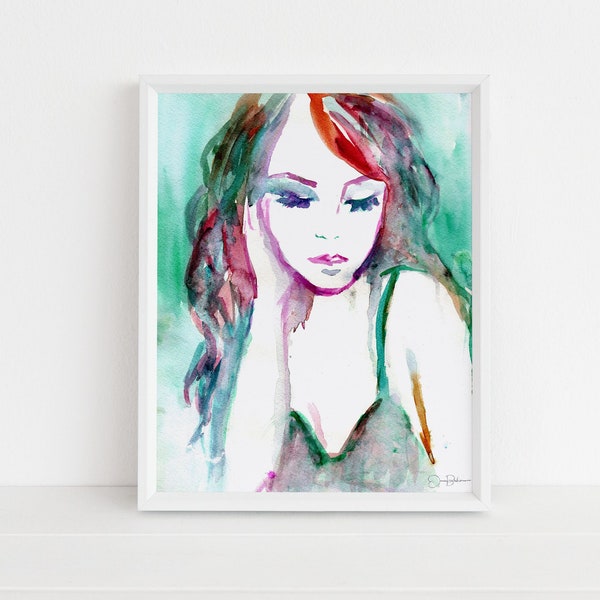 Watercolor Woman Print | "Natalie" by Jess Buhman, Multiple Sizes, Select Your Size, Colorful Woman Art, Gift for Her, Feminist Art, Emotion