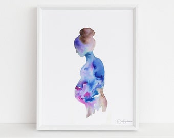 Watercolor Pregnancy Painting Instant Download, "Woman in Bloom" by Jess Buhman, Digital File, 8" x 10" Print of Woman, Abstract Painting