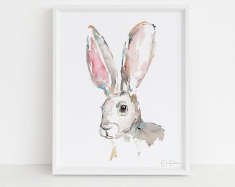 Rabbit Watercolor Painting  | "Jackrabbit" by Jess Buhman, Multiple Sizes, Select Your Size, Nursery Art, Watercolor Bunny