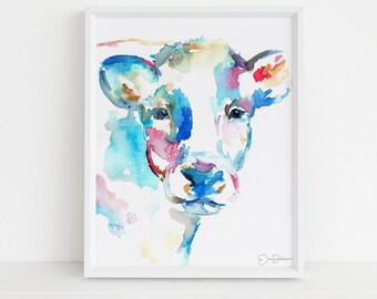 Cow Watercolor Print | "Conan the Cow" by Jess Buhman, Choose Your Size, Select Your Size, Animal Painting, Nursery Decor, Cow Painting