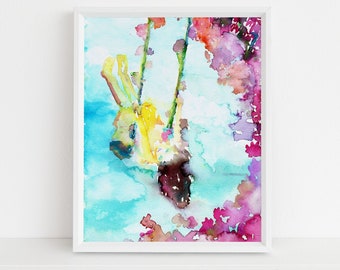 Swinging Girl Watercolor Print | "Swing Life Away" by Jess Buhman, Multiple Sizes, Wall Art, Nursery Painting, Home Decor, Choose Your Size