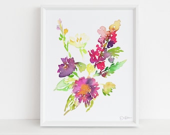 Watercolor Flowers Print | "Autumn Blooms" by Jess Buhman, Multiple Sizes, Select Your Size, Flower Painting, Abstract Floral Print