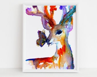 Deer Print Instant Download | "Butterfly Kisses" by Jess Buhman, Print at Home, Digital File, Watercolor Deer Print, Christmas Decor