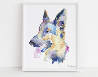 German Shepherd Watercolor Print | "German Shepherd" by Jess Buhman, Multiple Sizes, Choose Your Size, Dog Watercolor, Abstract Dog Painting