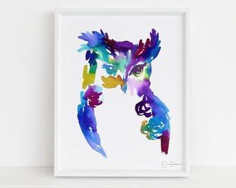 Owl Watercolor Print | "Oliver the Owl" by Jessica Buhman, Digital Download, Print Yourself, Bird Painting, Wall Art, Home Decor
